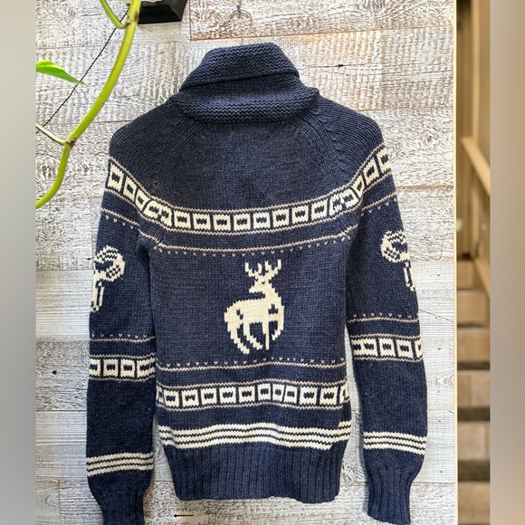 TNA/Aritzia | "Sea To Sky" Lambswool Deer Knit Zip Sweater - Women's S/M, Blue - Picture 2 of 7
